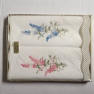 Vintage Embroidered Floral Handkerchief Gift Set of 2 NIB 100% Baumwolle Cotton
